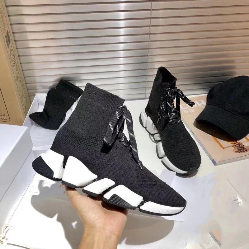 New Paris Socks Shoes 2024 Knitted Couple Casual Shoes High-Top Thick Sole Men'S And Women'S Elastic - Image 3