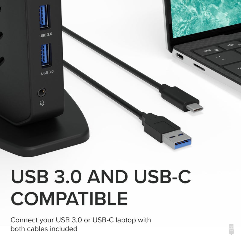 Plugable USB 3.0 and USB-C Universal Laptop Docking Station with 2 HDMI Ports for Windows, Mac (Driver Required), and ChromeOS, Gigabit Ethernet, Audio - Image 4