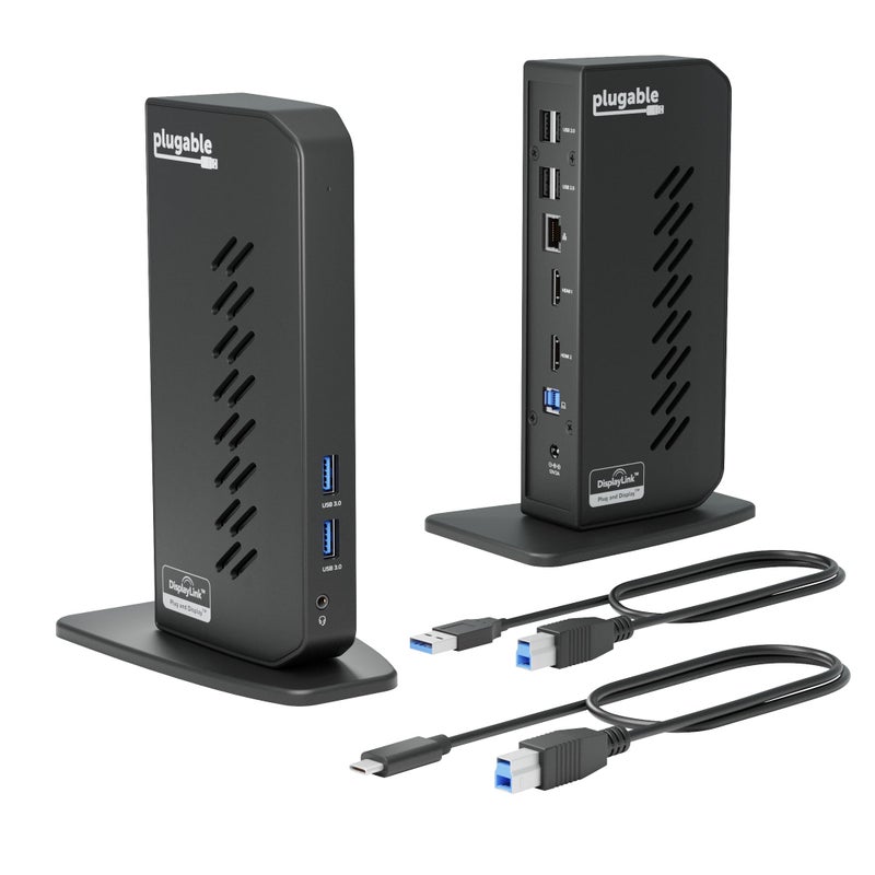 Plugable USB 3.0 and USB-C Universal Laptop Docking Station with 2 HDMI Ports for Windows, Mac (Driver Required), and ChromeOS, Gigabit Ethernet, Audio - Image 1
