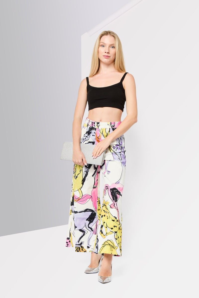 STELLA MCCARTNEY Women Regular Fit Wide Leg Allover Print Stretchable Jeans, Multicolor  - Image 2