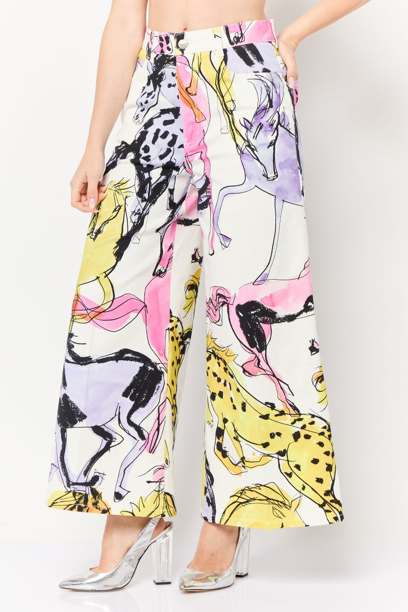 STELLA MCCARTNEY Women Regular Fit Wide Leg Allover Print Stretchable Jeans, Multicolor  - Image 1