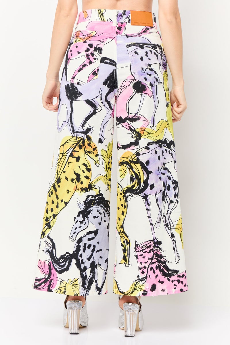 STELLA MCCARTNEY Women Regular Fit Wide Leg Allover Print Stretchable Jeans, Multicolor  - Image 4
