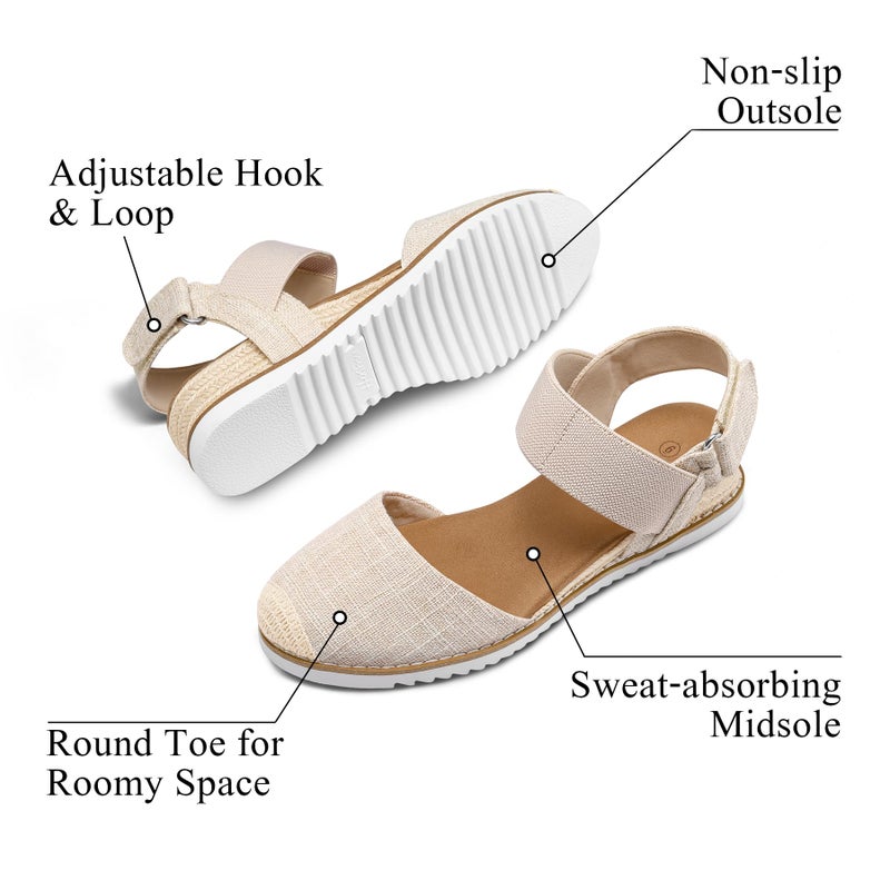 mysoft Women's Low Wedge Sandals Comfortable Closed Toe Espadrilles Slip on Elastic Ankle Strap Walking Sandals - Image 3