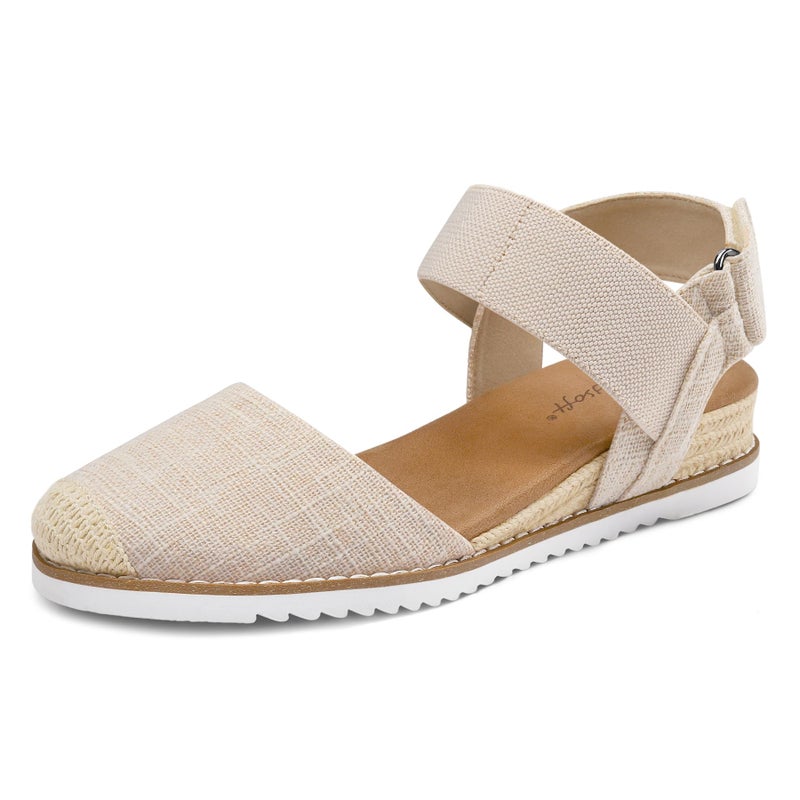 mysoft Women's Low Wedge Sandals Comfortable Closed Toe Espadrilles Slip on Elastic Ankle Strap Walking Sandals - Image 1