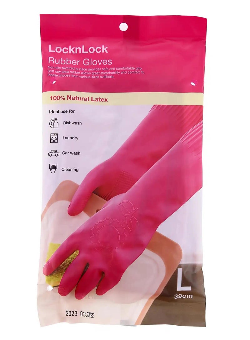 لوك اند لوك قفازات مطاطية مقاس 39 سم، وردية كبيرة - Image 1