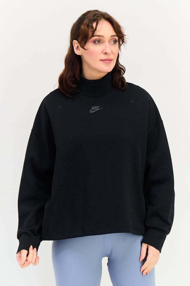 Nike سويت شيرت خارجي طويل الأكمام للنساء بحجم كبير، أسود - Image 1