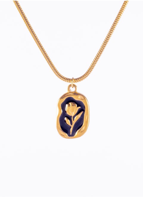 Stainless Steel Golden Necklace with a Rose Pendant Black