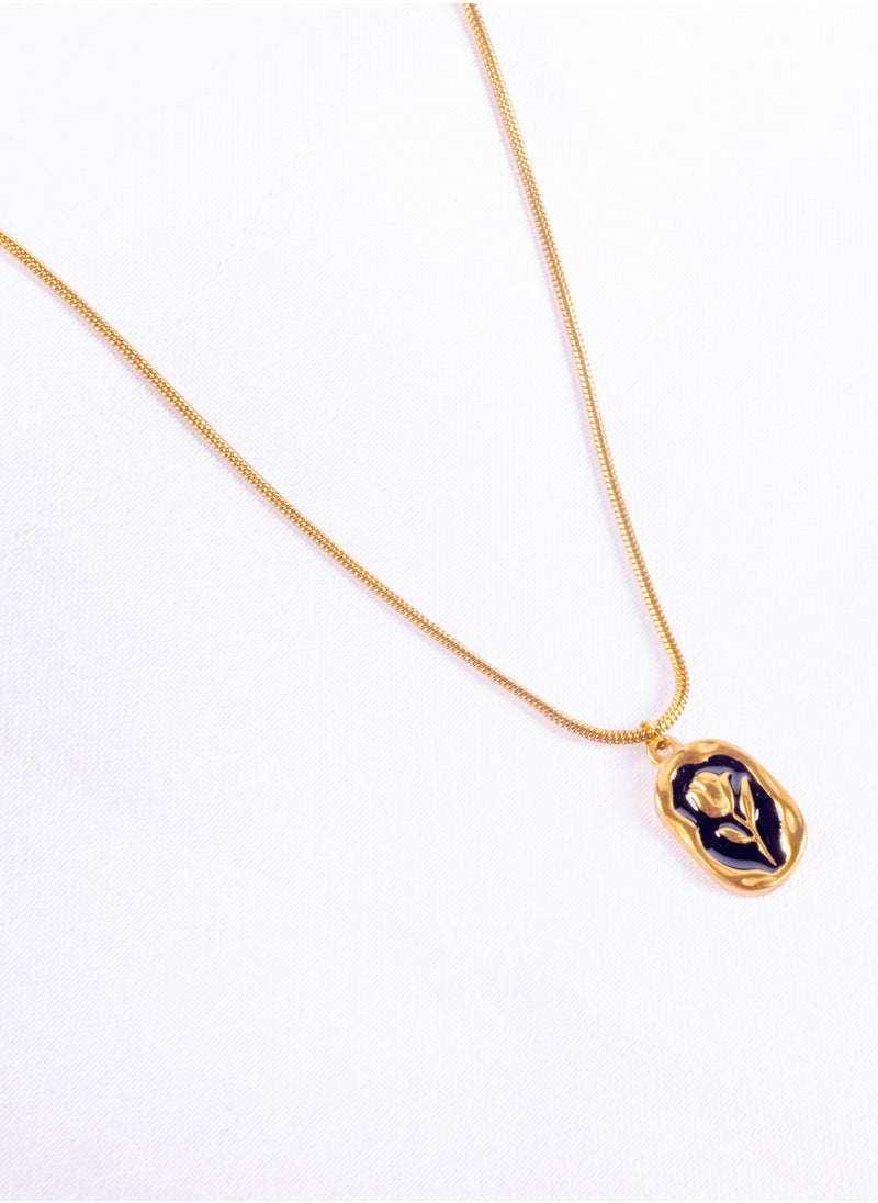 The Black Pearl Accessories - Stainless Steel Golden Necklace with a Rose Pendant Black - Image 1