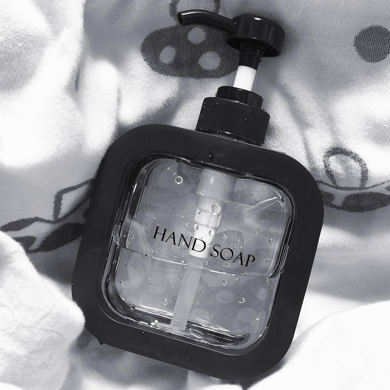 YIANCTRD 3pcs Hand Soap Dispenser Bathroom Modern Dish Soap Dispenser for Kitchen Sink 10oz Plastic Black Soap Dispenser with Pump and Labels - Image 3