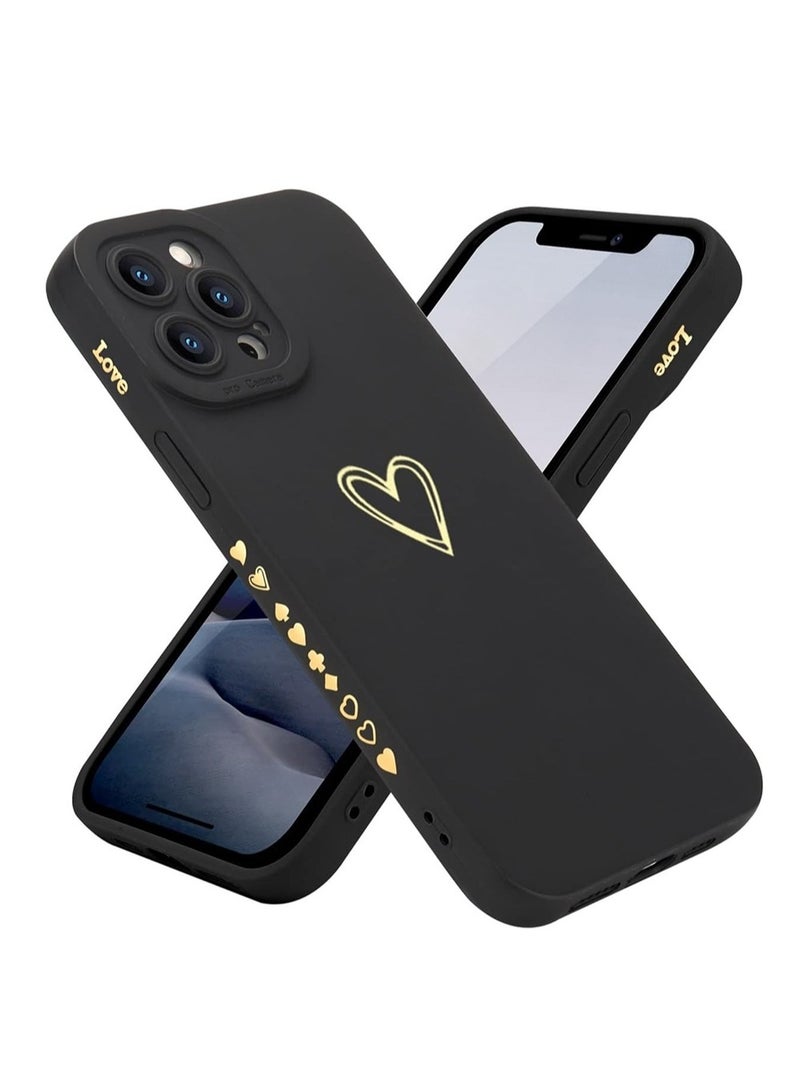 WRISTWISE Case Cover for iPhone 12 Pro 6.1 inch for Women Girls, Cute Luxury Heart [Soft Anti-Scratch Full Camera Lens Protective Cover] Silicone Girly Phone Case -Black - Image 1
