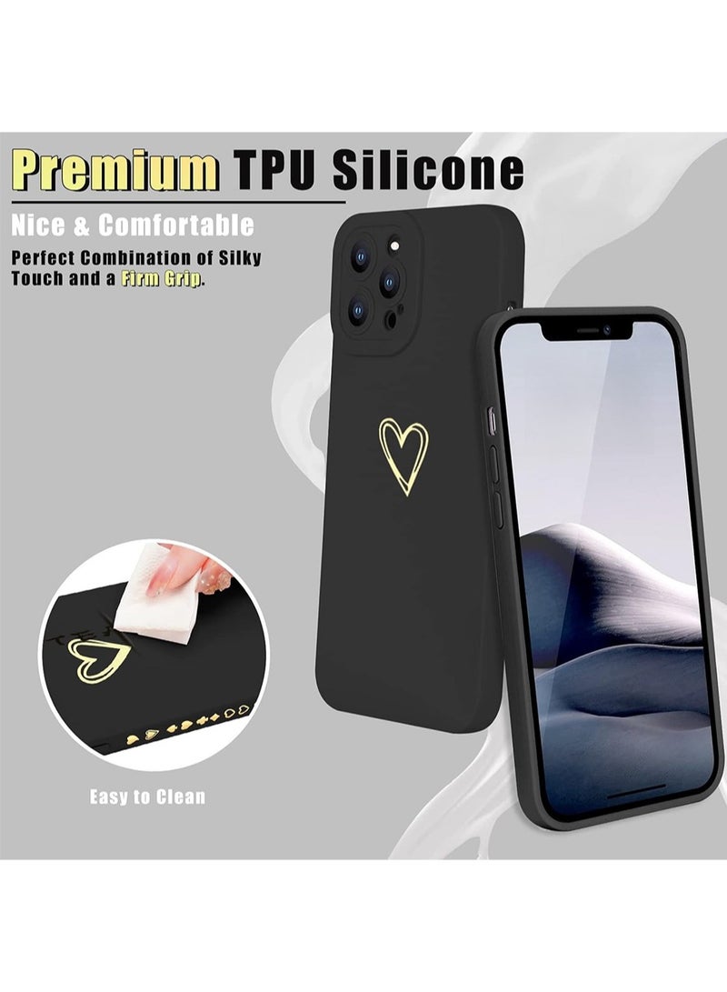 WRISTWISE Case Cover for iPhone 12 Pro 6.1 inch for Women Girls, Cute Luxury Heart [Soft Anti-Scratch Full Camera Lens Protective Cover] Silicone Girly Phone Case -Black - Image 2