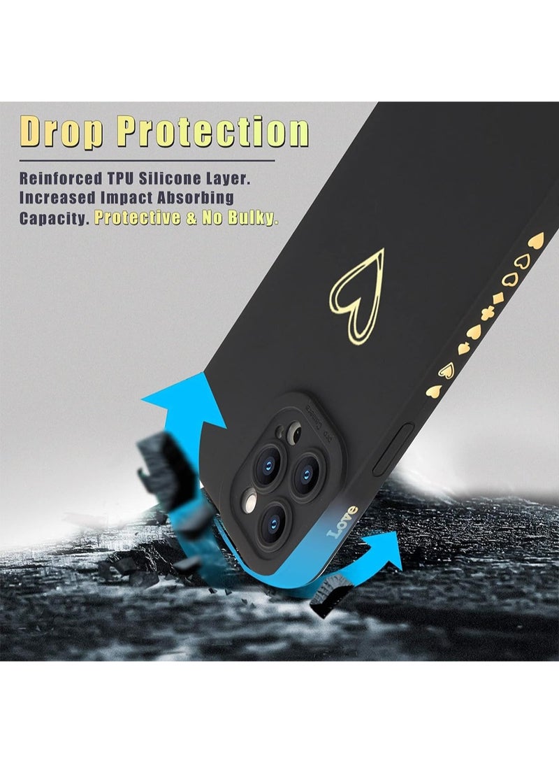 WRISTWISE Case Cover for iPhone 12 Pro 6.1 inch for Women Girls, Cute Luxury Heart [Soft Anti-Scratch Full Camera Lens Protective Cover] Silicone Girly Phone Case -Black - Image 3