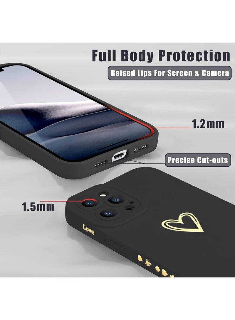 WRISTWISE Case Cover for iPhone 12 Pro 6.1 inch for Women Girls, Cute Luxury Heart [Soft Anti-Scratch Full Camera Lens Protective Cover] Silicone Girly Phone Case -Black - Image 4
