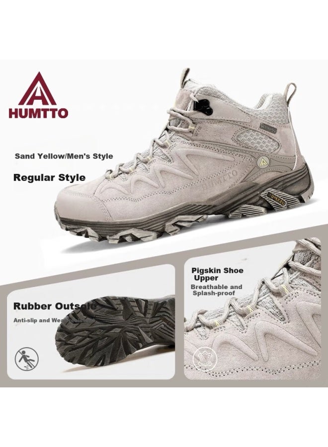 HUMTTO Humtto Men's Comfortable Shock Absorbing Outdoor Hiking Shoes Anti-slip Wear-resistant Climbing Shoes New Sand Yellow 45 - Image 1