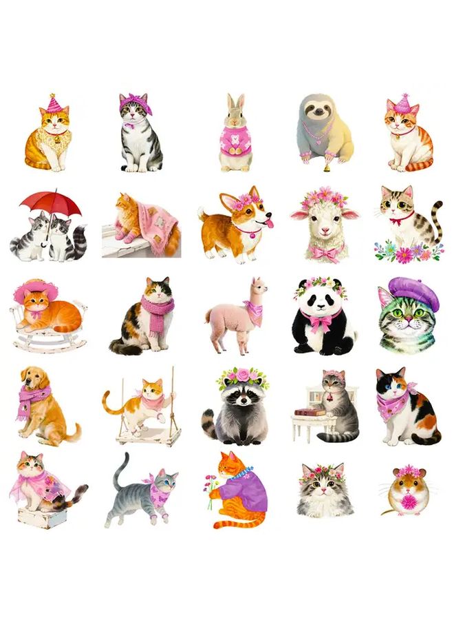 56 Pcs Cute Cat Stickers With Floral Hats Bows For Scrapbooking Water Bottles Laptop - Image 3
