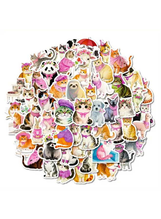 56 Pcs Cute Cat Stickers With Floral Hats Bows For Scrapbooking Water Bottles Laptop - Image 1