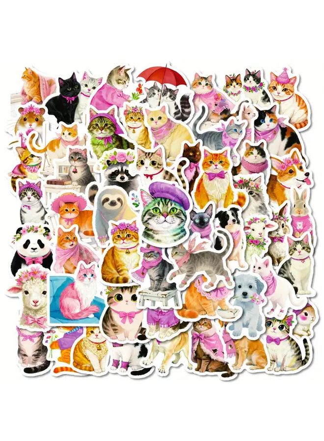 56 Pcs Cute Cat Stickers With Floral Hats Bows For Scrapbooking Water Bottles Laptop - Image 2