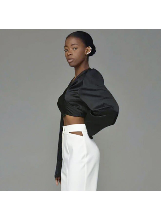 New Autumn Satin Design Niche Bow Blouse Short Style Shirt High-end Sense Commute Versatile Women's - Image 4