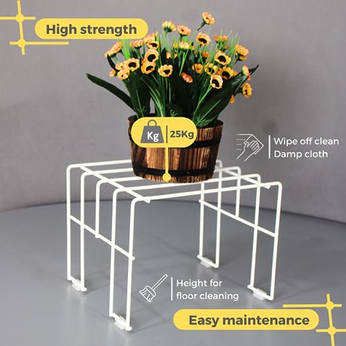 Meshable Moso 1 Tiered Plant Stand for Balcony and Living Room Made with Metal, Elegant Design and Rust Free Decorative Pot Stand for Indoor & Outdoor - White (Set of 1) - Image 4