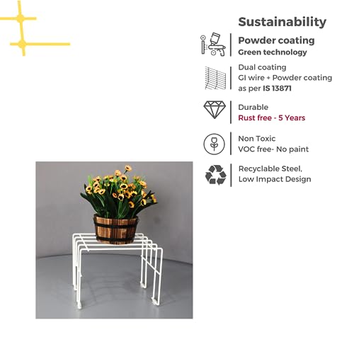 Meshable Moso 1 Tiered Plant Stand for Balcony and Living Room Made with Metal, Elegant Design and Rust Free Decorative Pot Stand for Indoor & Outdoor - White (Set of 1) - Image 5