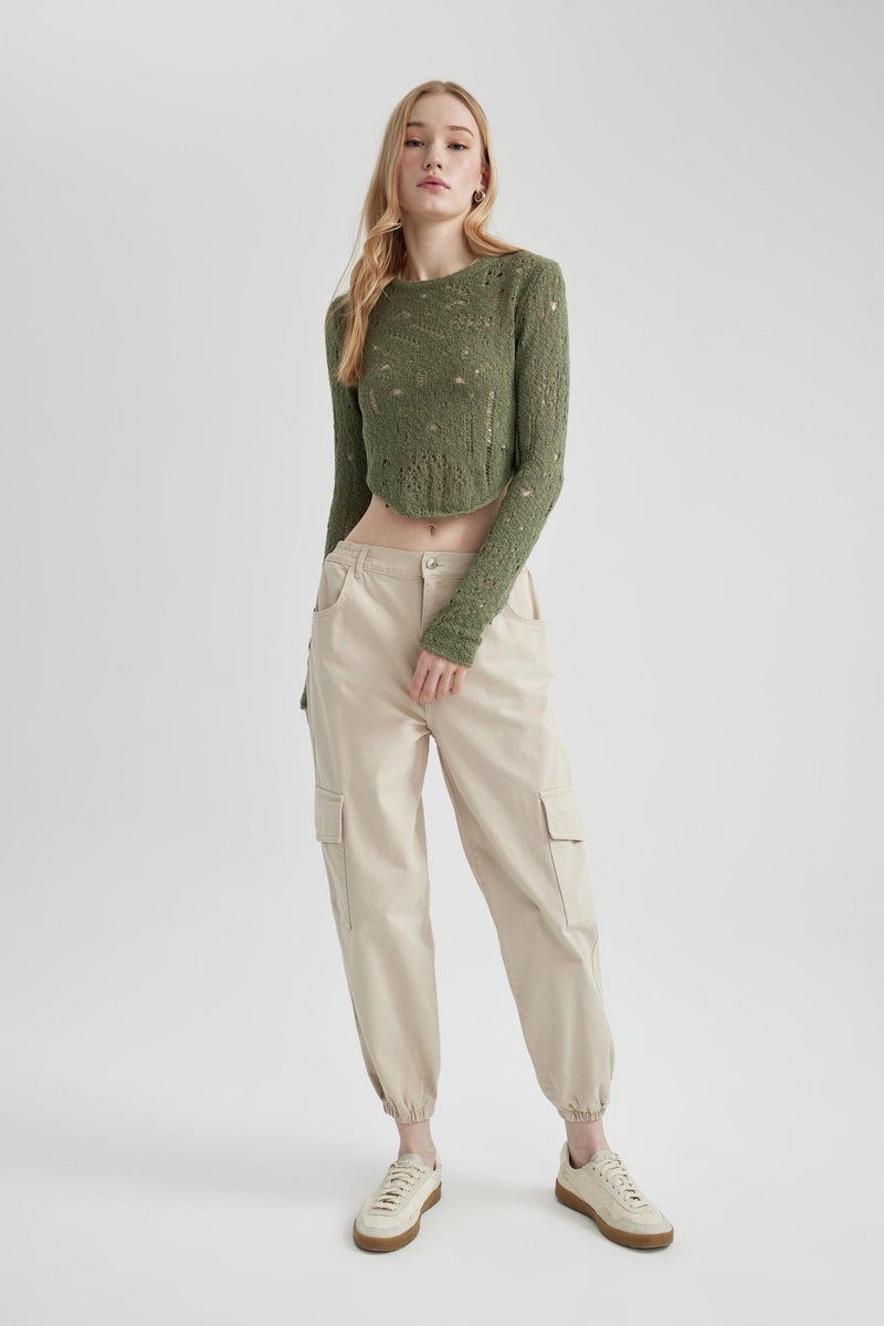DeFacto Beige Woman Cargo Jogger Gabardine Trousers Casual - Image 2