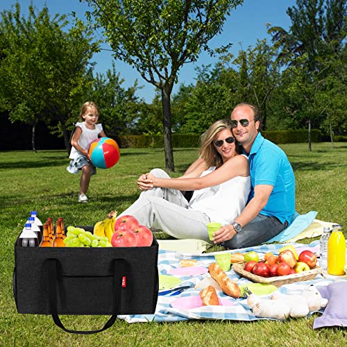 LHZK Standing Extra Large Utility Tote Bag with Metal Wire Frame and the Sides Rinforced, Extra Large Tote Bag with Handle, Reusable Grocery Bags Foldable, Beach Bag, Car Tote (Black) - Image 2