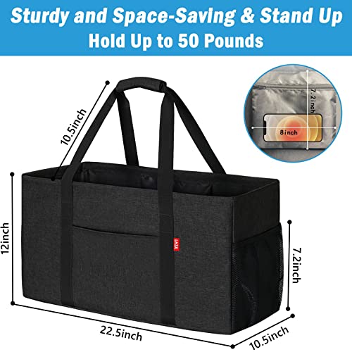 LHZK Standing Extra Large Utility Tote Bag with Metal Wire Frame and the Sides Rinforced, Extra Large Tote Bag with Handle, Reusable Grocery Bags Foldable, Beach Bag, Car Tote (Black) - Image 3