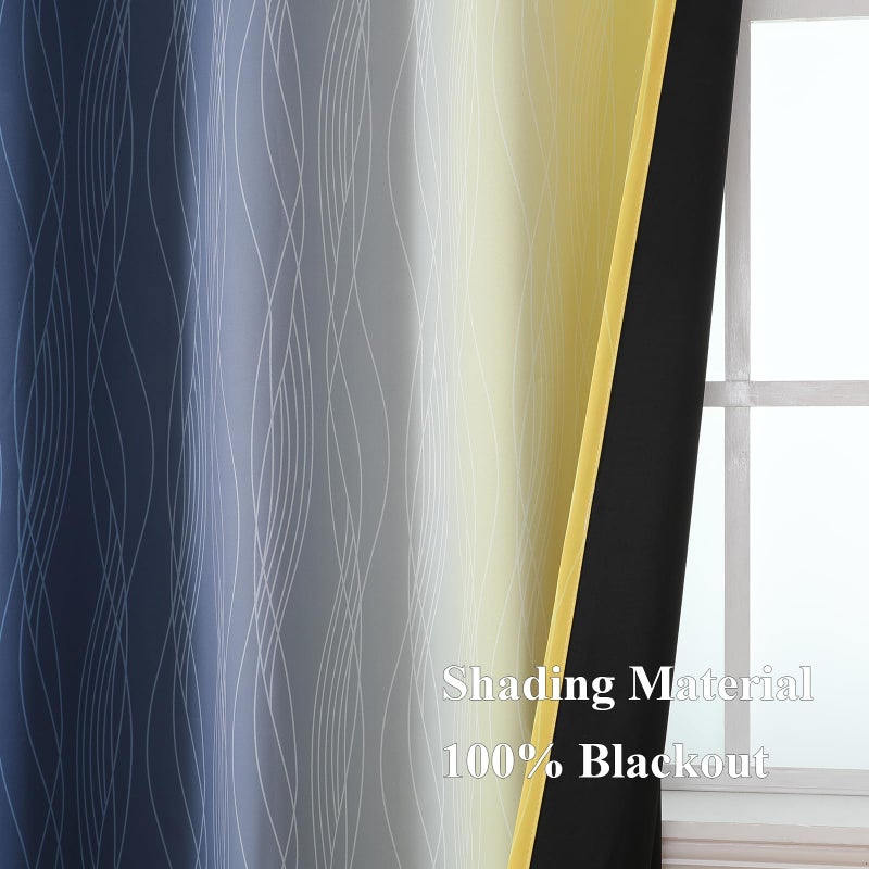 Estelar Textiler Navy Blue and Yellow Gradient Blackout Curtains for Bedroom  Thermal Insulated Ombre Blackout Drapes  Full Light Blocking Energy Saving Curtains for Living Room 52Wx96L 2 Panels - Image 5