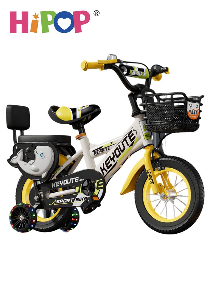 HIPOP - Children's Bike with Rear Seat for 3-8 Years Old,16-inch Wheels,Adjustable Seat and Handlebars,Silent Auxiliary Flashing Wheels,Universal for Boys and Girls Bicycle - Image 1