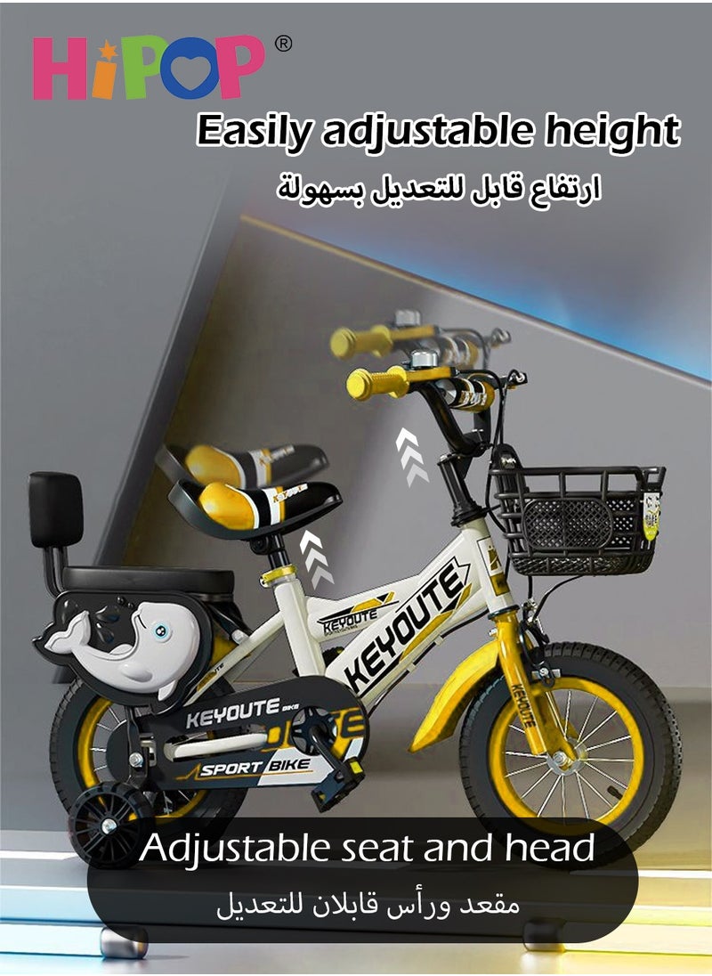 HIPOP - Children's Bike with Rear Seat for 3-8 Years Old,16-inch Wheels,Adjustable Seat and Handlebars,Silent Auxiliary Flashing Wheels,Universal for Boys and Girls Bicycle - Image 1