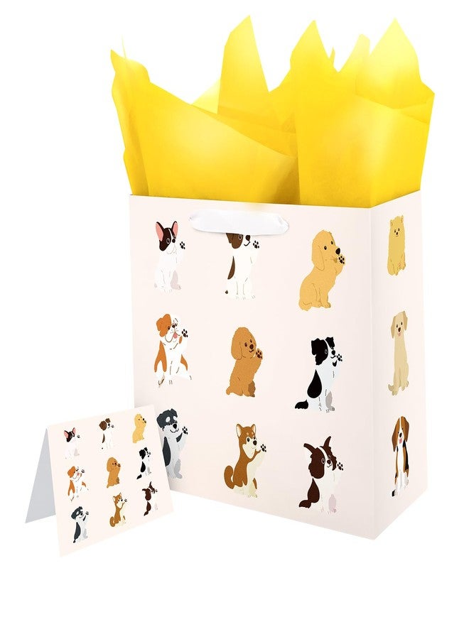Linelglobal Dog Gift Bag with Wrapping Paper for Women Men 12.6" - Image 1
