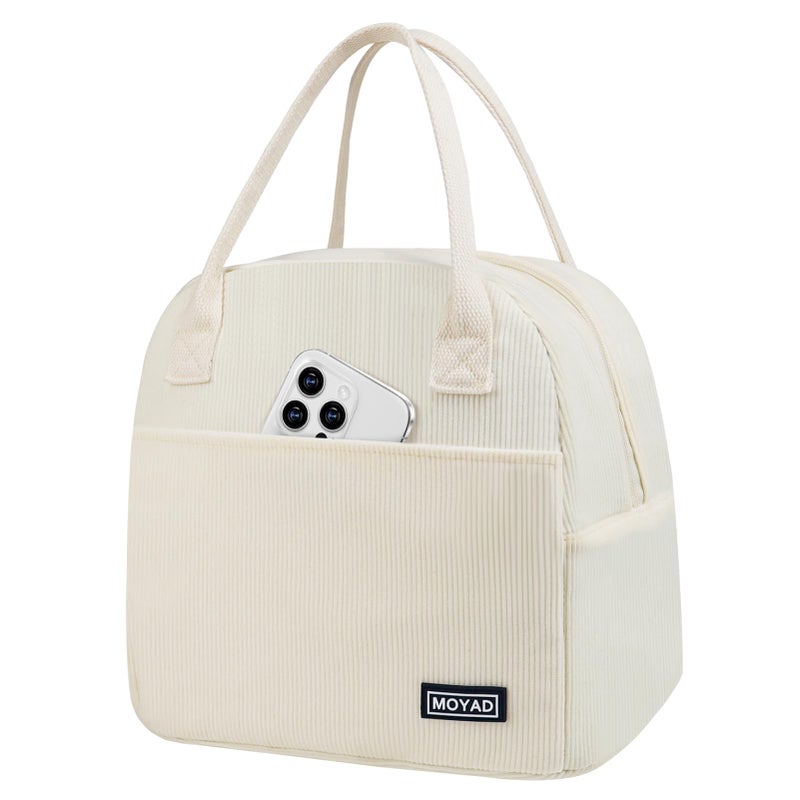 Moyad Insulated Lunch Bag for Women Men Reusable Cooler Tote Bags for Work Travel Picnic Outdoor Activities Offwhite Corduroy
