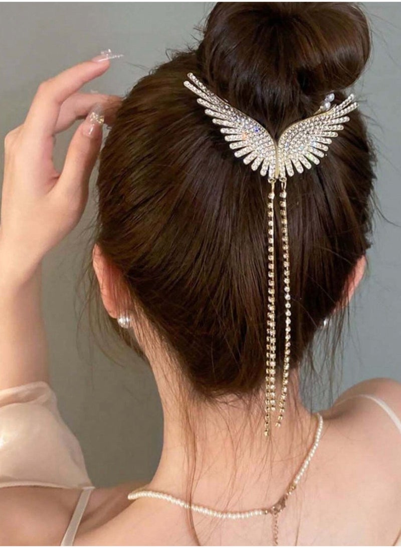 SHEIN1pc Tassel Hair Clip, Angel Wing & Bow Series Hair Accessories, Alloy Inlaid Faux Pearl & Rhinestone,… - Image 3