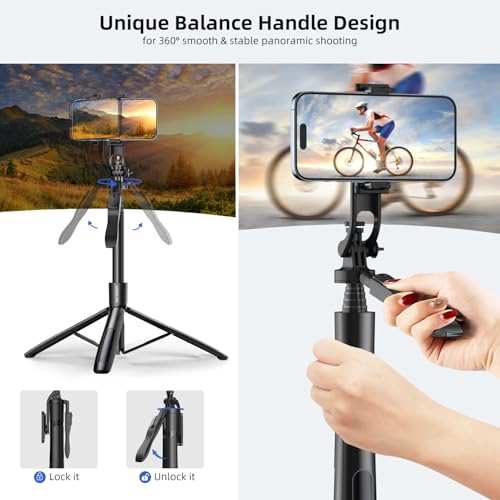 MOBILIFE موبايلفايف عصا سيلفي طويلة ثلاثية القوائم مع دوران 360° ومقبض توازن 62" ممتد ثلاثي الاستخدام للهاتف المحمول ثلاثي القوائم من الألمنيوم مع جهاز تحكم عن بعد بتقنية البلوتوث 3 في 1 للسيلفي للفلوق والسفر والكاميرا المرايا وكاميرا جو برو - Image 2