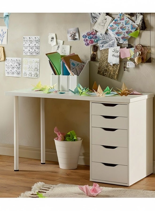 إن كي أكس طاولة مكتب متعددة الوظائف باللون الأبيض مع أدراج متعددة من لوح الألياف 100*60 سم - Image 1