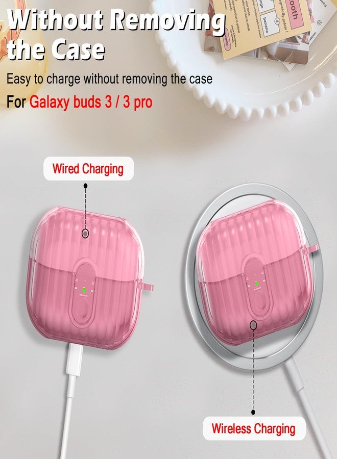 CameCosy حافظة CameCosy الشفافة لسماعات Samsung Galaxy Buds 3 / Galaxy Buds 3 Pro مع تصميم قفل آمن، حافة TPU ناعمة، غلاف مضاد للصدمات مع سلسلة مفاتيح من اللؤلؤ للنساء (وردي) - Image 3