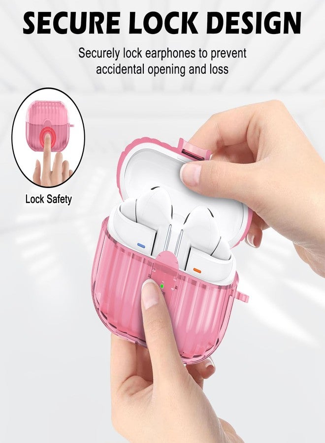CameCosy حافظة CameCosy الشفافة لسماعات Samsung Galaxy Buds 3 / Galaxy Buds 3 Pro مع تصميم قفل آمن، حافة TPU ناعمة، غلاف مضاد للصدمات مع سلسلة مفاتيح من اللؤلؤ للنساء (وردي) - Image 2