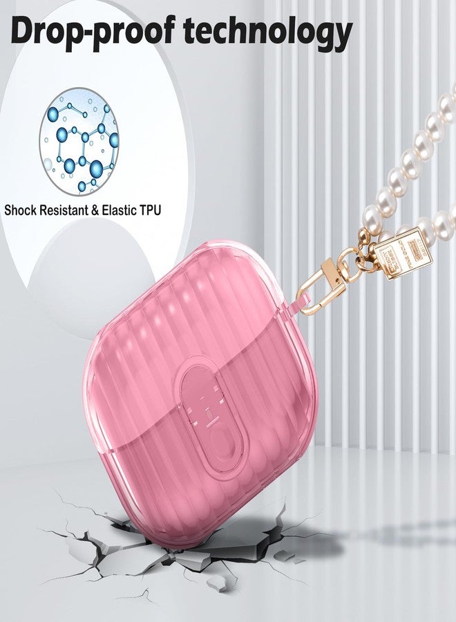 CameCosy حافظة CameCosy الشفافة لسماعات Samsung Galaxy Buds 3 / Galaxy Buds 3 Pro مع تصميم قفل آمن، حافة TPU ناعمة، غلاف مضاد للصدمات مع سلسلة مفاتيح من اللؤلؤ للنساء (وردي) - Image 4