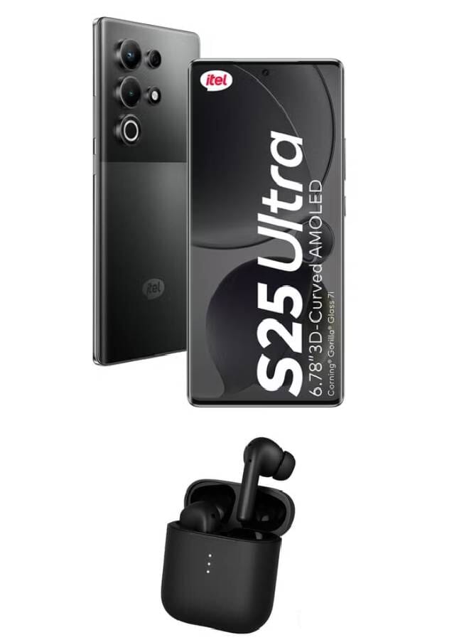 إيتيل S25 ألترا ثنائي الشريحة بريموا أسود 8+8 جيجابايت رام 256 جيجابايت 4G مع سماعات 11 (قد يختلف لون الهدية) - Image 1