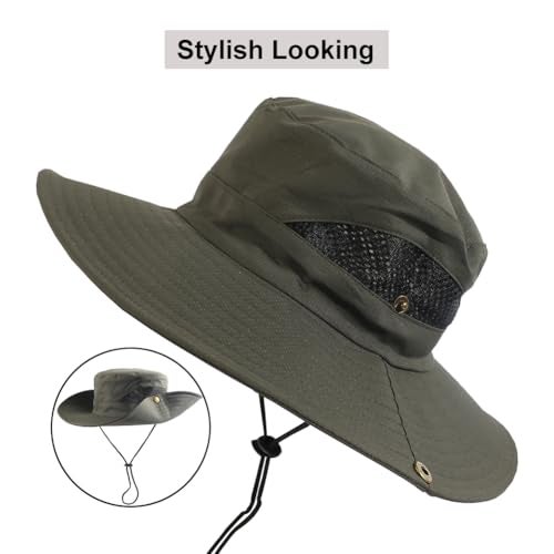 CAMOLAND Sun Hat with Removable Mesh Head Net Safari Hat Outdoor UV Protection Army Green - Image 3