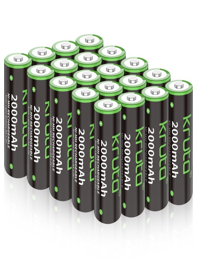 Kruta NiMH Rechargeable AA Batteries, 2000mAh 1.2V NiMH High Capacity Double AA Solar Rechargeable AA Batteries for Outdoor Solar Lights - Recharge up to 1200 Times, Pre-Charged (AA 2000mAh - Pack 20) - Image 1