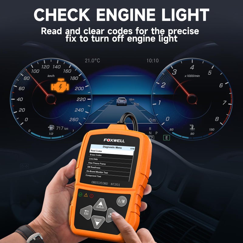 Foxwell ماسح الأكواد FOXWELL NT201 OBD2 للسيارات والشاحنات لفحص ضوء المحرك، قراءة ومسح الأكواد الخاطئة، أداة تشخيص بيانات حية لجميع السيارات بعد 1996 - Image 3