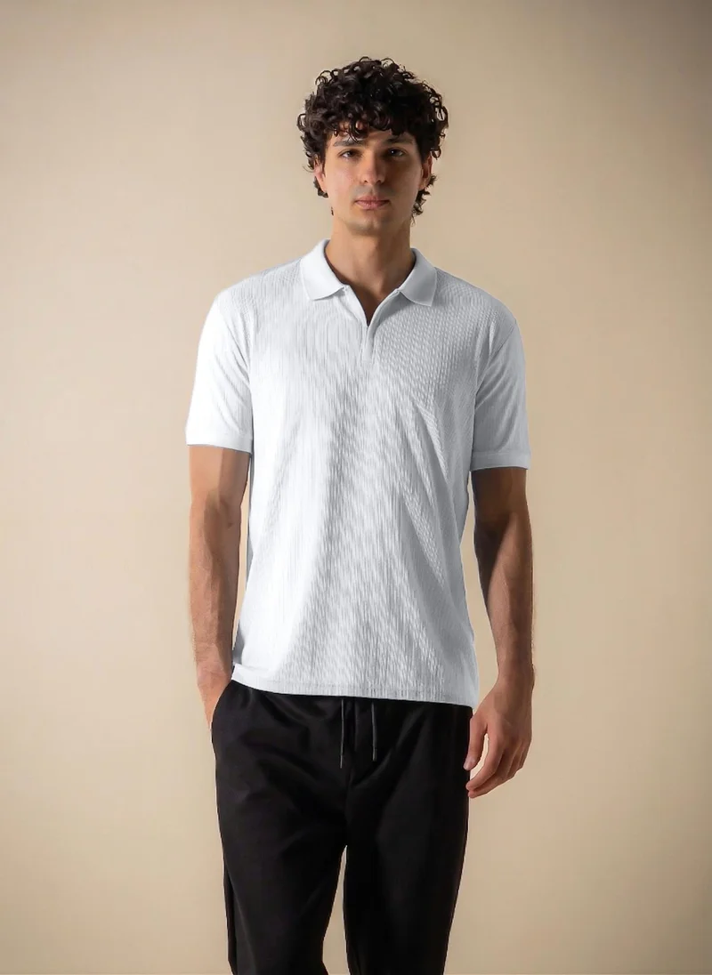 SHAPES VERTICAL TEXTURED SLIM POLO SHIRT