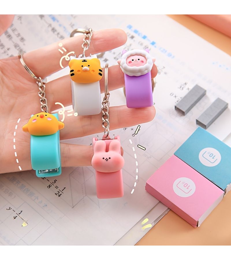 9 Mini Animal Shaped Staplers With Keychain Design And 3 Boxes Of Staples Lightweight Portable For Office Binding Desktop Decoration School Supplies - Image 2