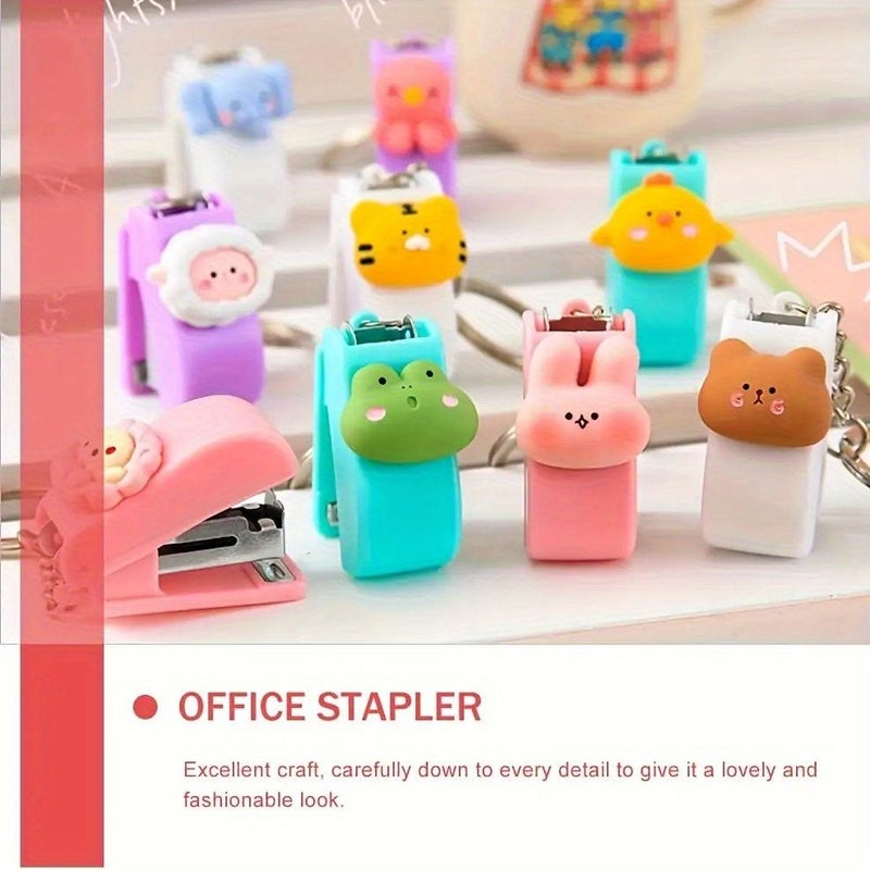 9 Mini Animal Shaped Staplers With Keychain Design And 3 Boxes Of Staples Lightweight Portable For Office Binding Desktop Decoration School Supplies - Image 1