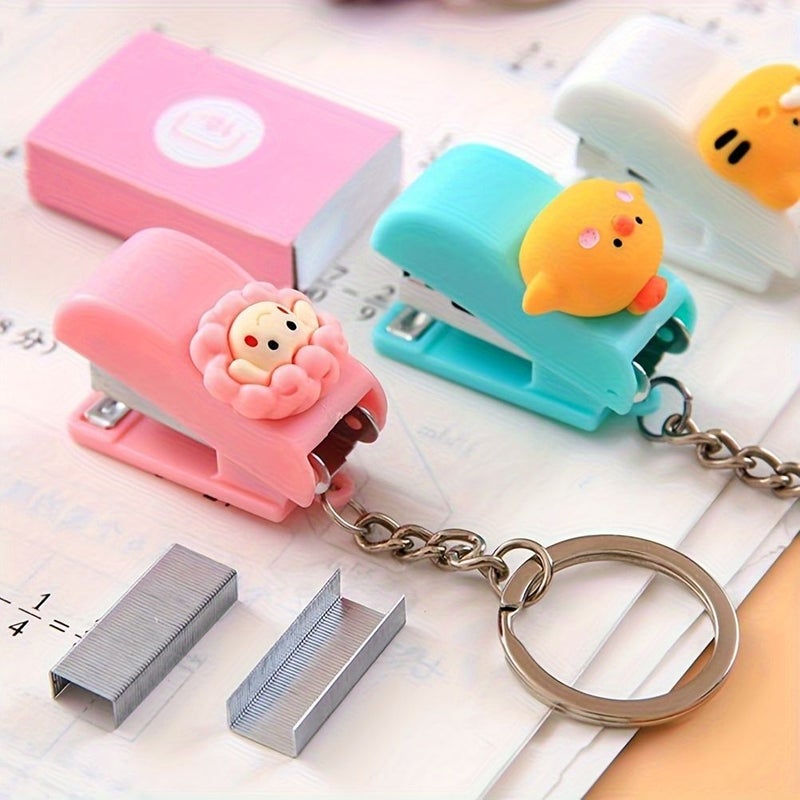 9 Mini Animal Shaped Staplers With Keychain Design And 3 Boxes Of Staples Lightweight Portable For Office Binding Desktop Decoration School Supplies - Image 5