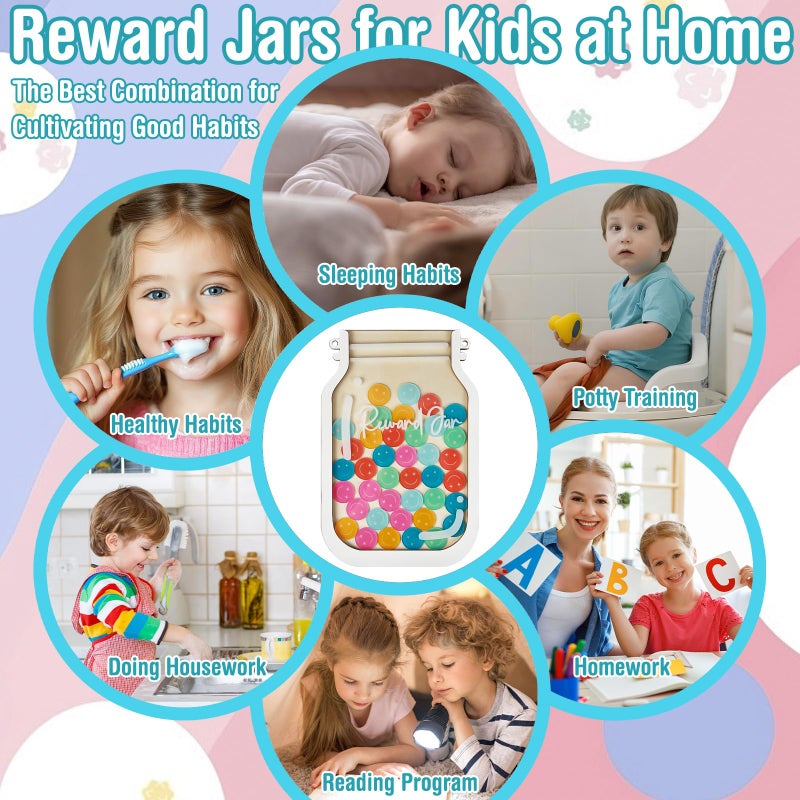 Herda [Upgrade]Herda Magnetic Reward Jars for Kids with 54Pcs Smiley Tokens & 420 Holographic Star Stickers for Kids,Behavior Chart for Classroom,Reward Chart for Kids,Potty Training Chore Reward System - Image 4