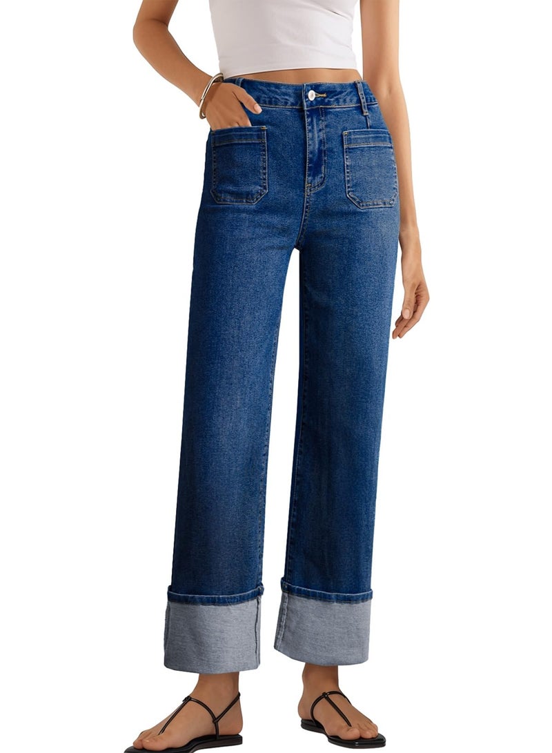 EVALESS Jeans for Women Trendy 2026 High Waisted Cuffed Wide Leg Jean Loose Baggy Denim Pants Sail Blue Size 16 - Image 1