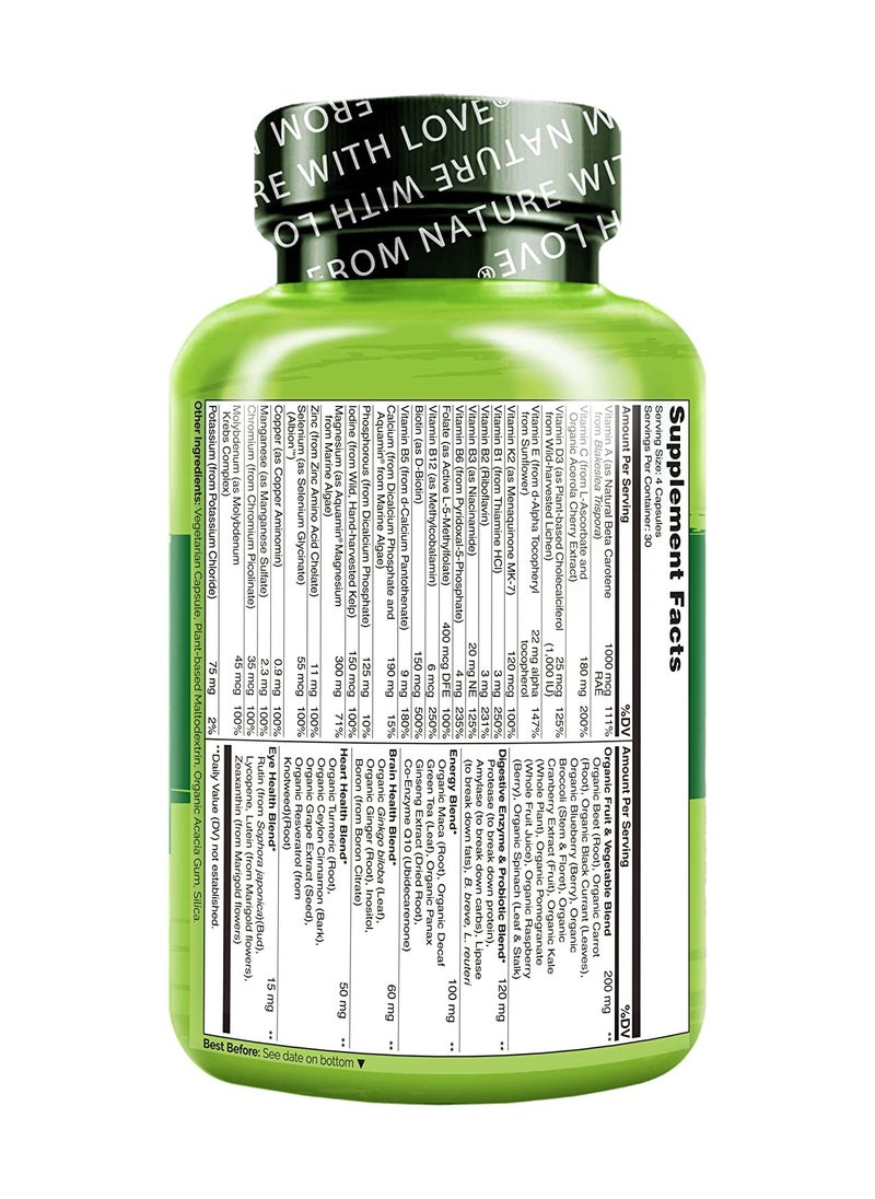 NATURELO - Whole Food Complete  Multivitamin +6 Health Blends For Men,Formulated To Support Energy, Immune And Heart Health -120 Vegetarian Capsules - Image 1