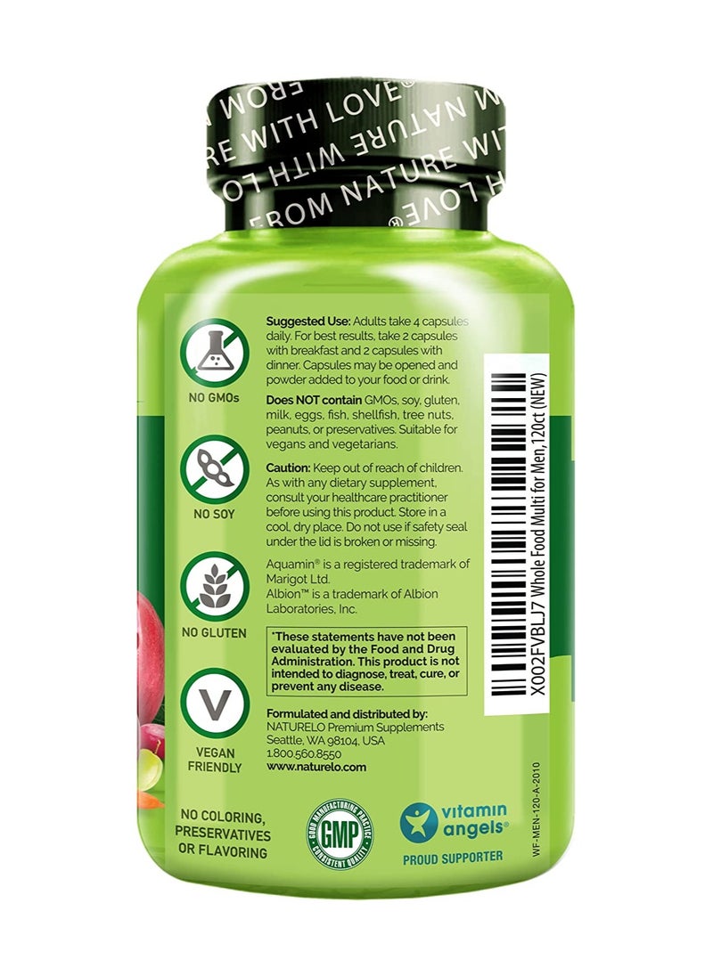 NATURELO - Whole Food Complete  Multivitamin +6 Health Blends For Men,Formulated To Support Energy, Immune And Heart Health -120 Vegetarian Capsules - Image 1